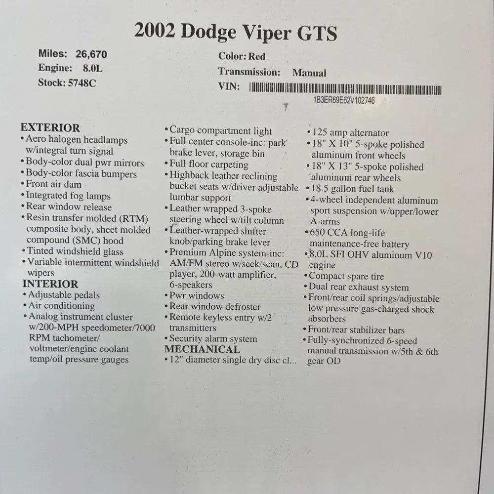 2002 Dodge Viper GTS