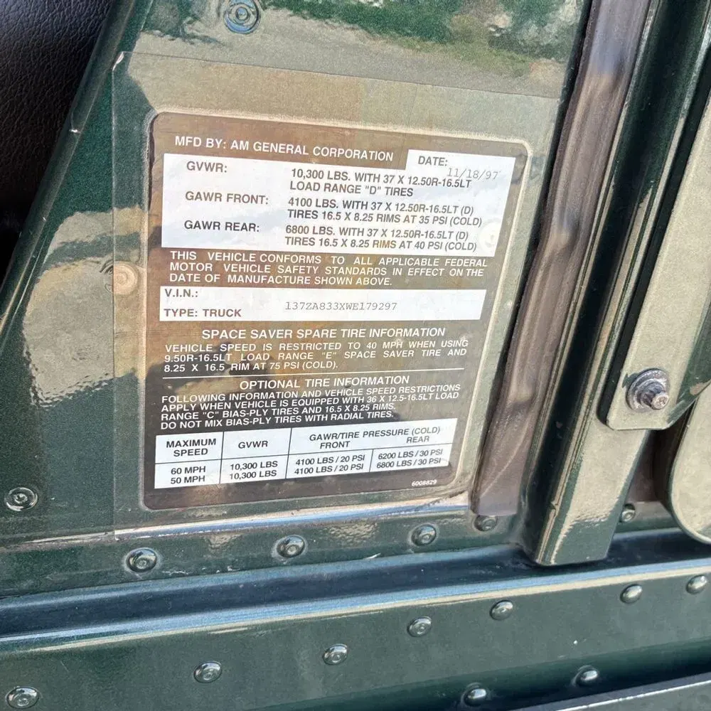 1998 Am General Hummer Hard Top