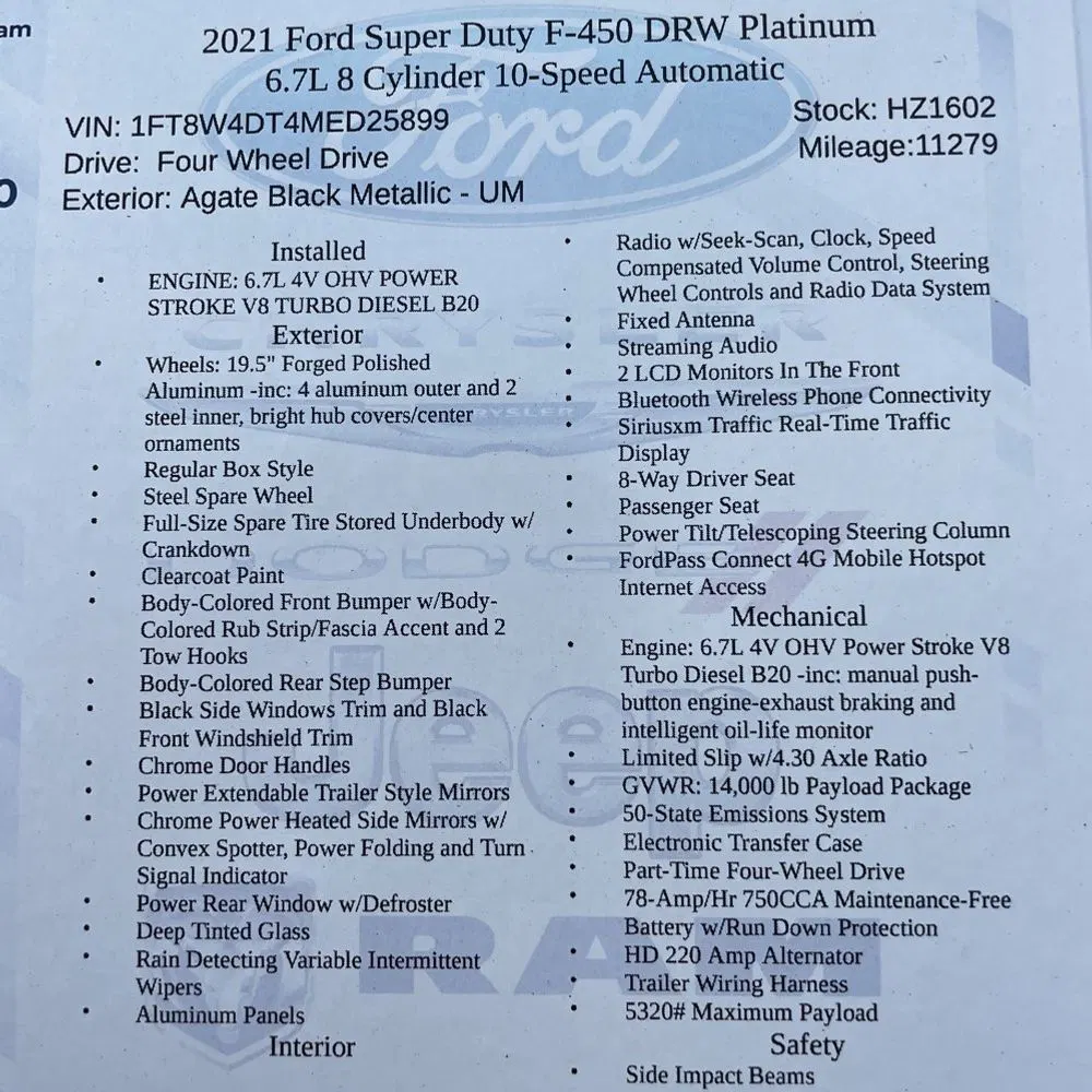 2021 Ford F-450 Super Duty Platinum